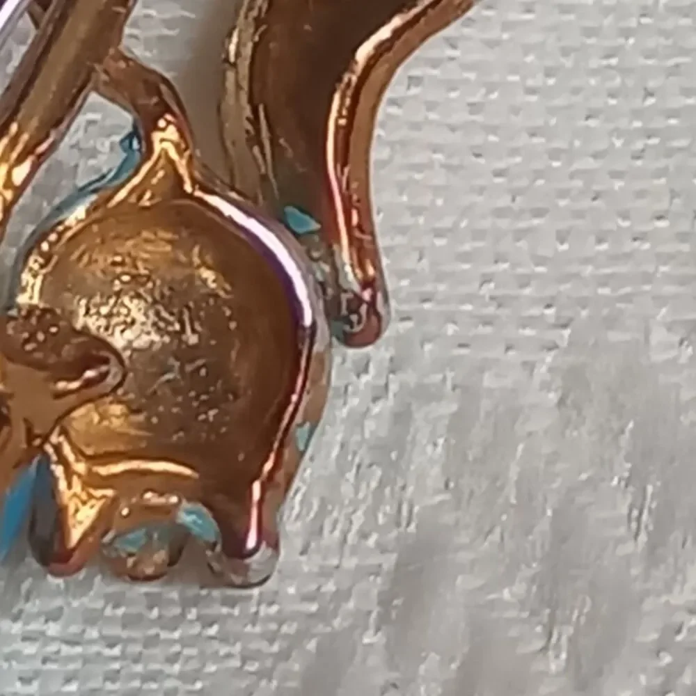 Enameled Teal Vintage Tulip Flower Brooch, Rhinestones faux pearl pot metal 2.5